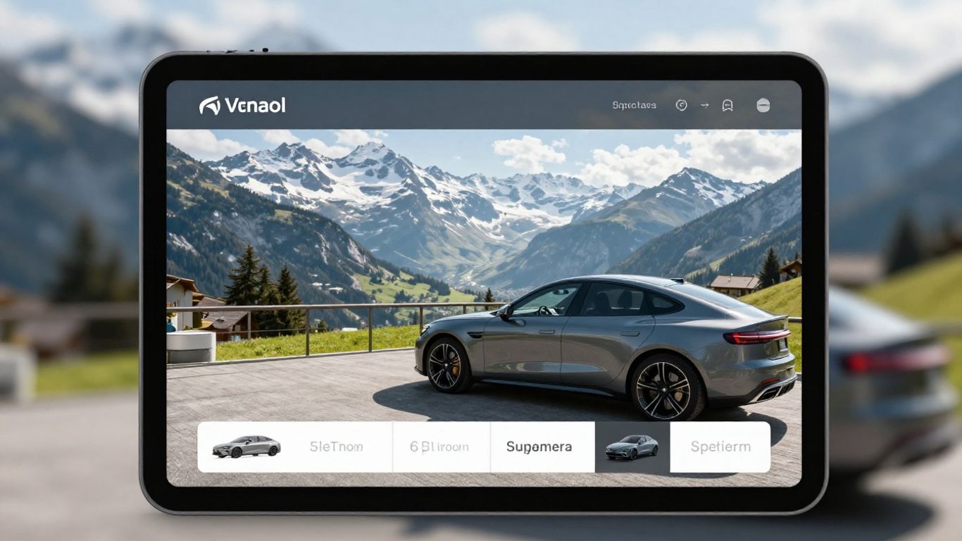 Moderne Fahrzeuge vor einer städtischen Kulisse