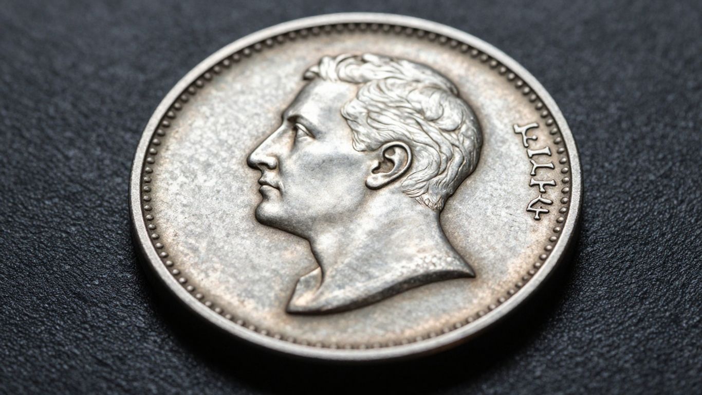 Close-up of a vintage silver coin.