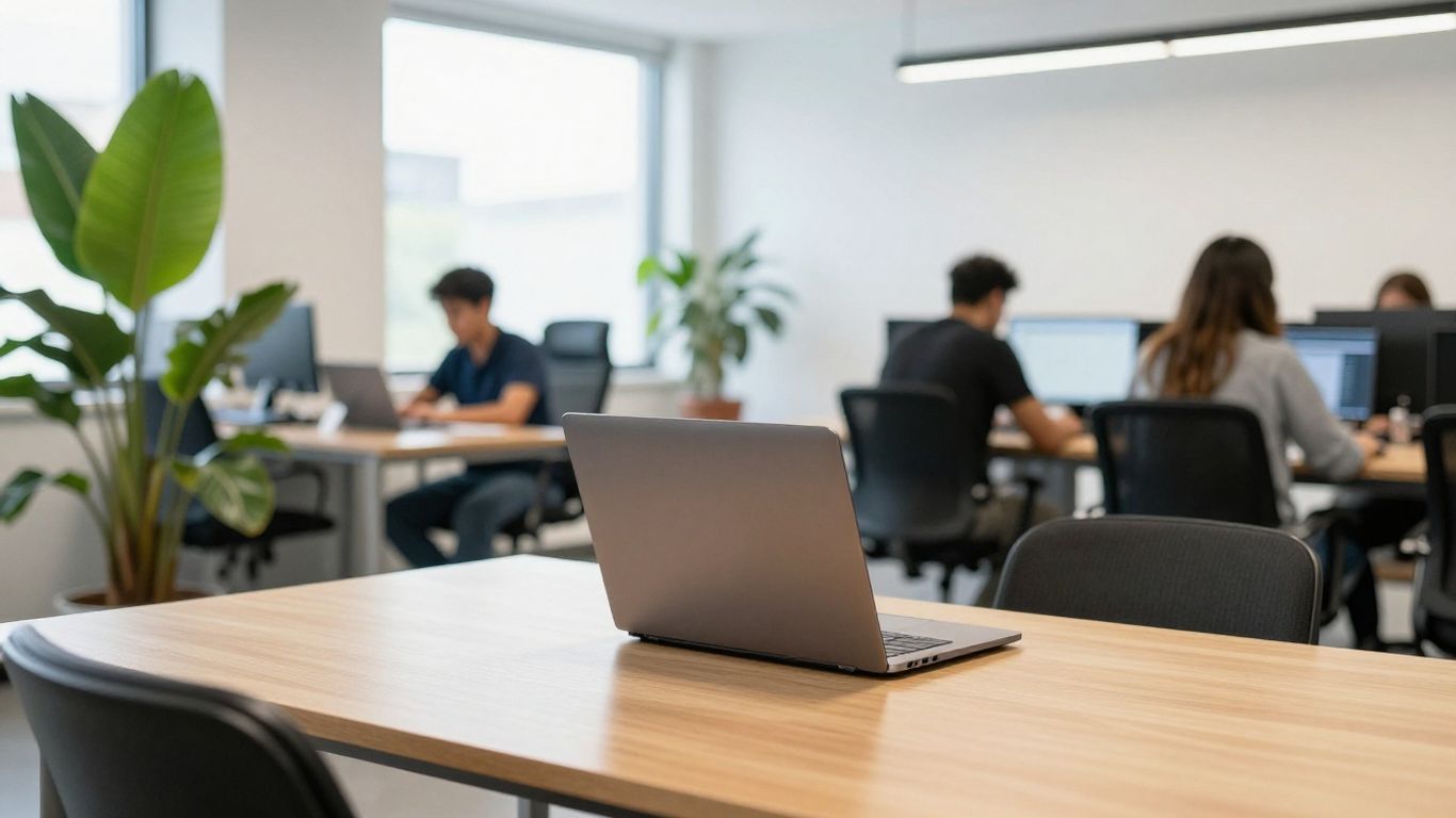 Modern workspace inside a hostel
