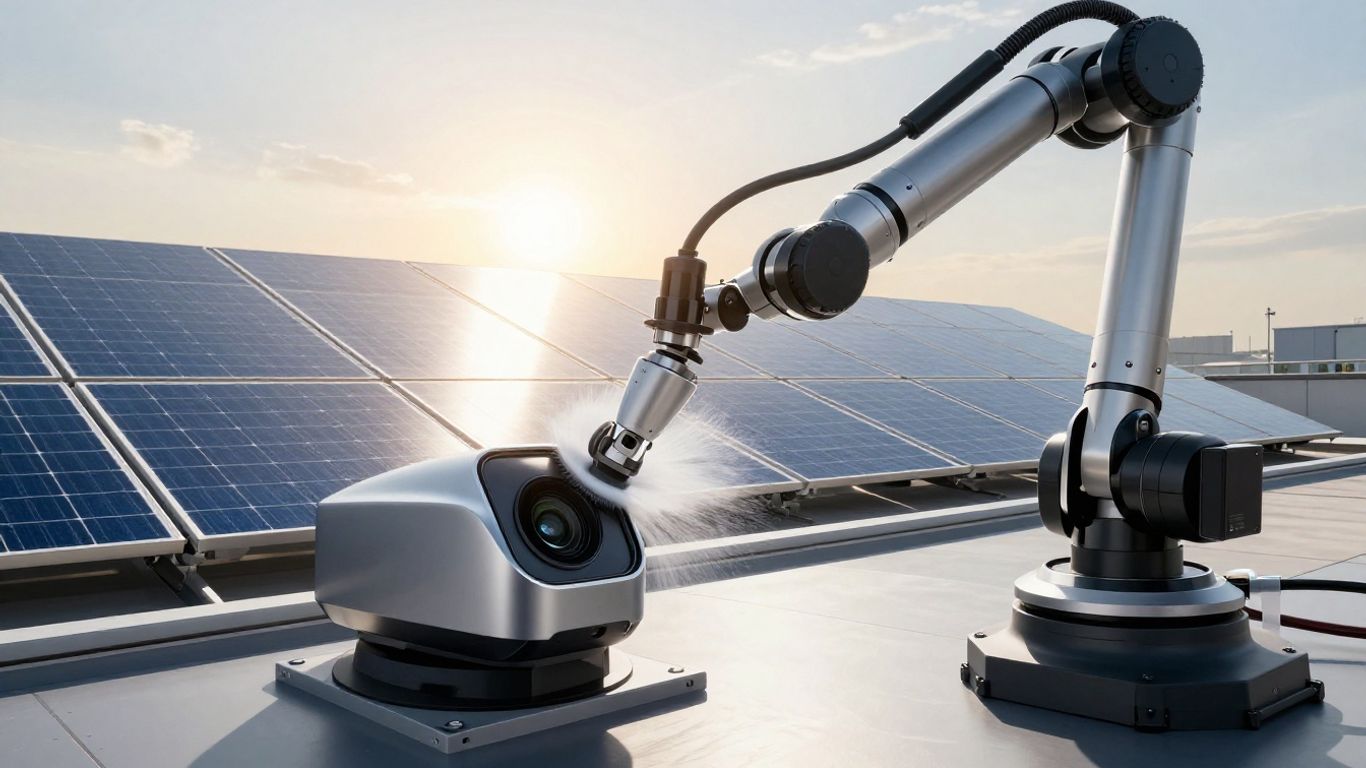 Tesla camera cleaning and solar panels on a roof.