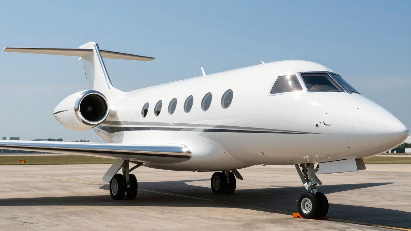 Luxurious private jet on tarmac, ready for flight.