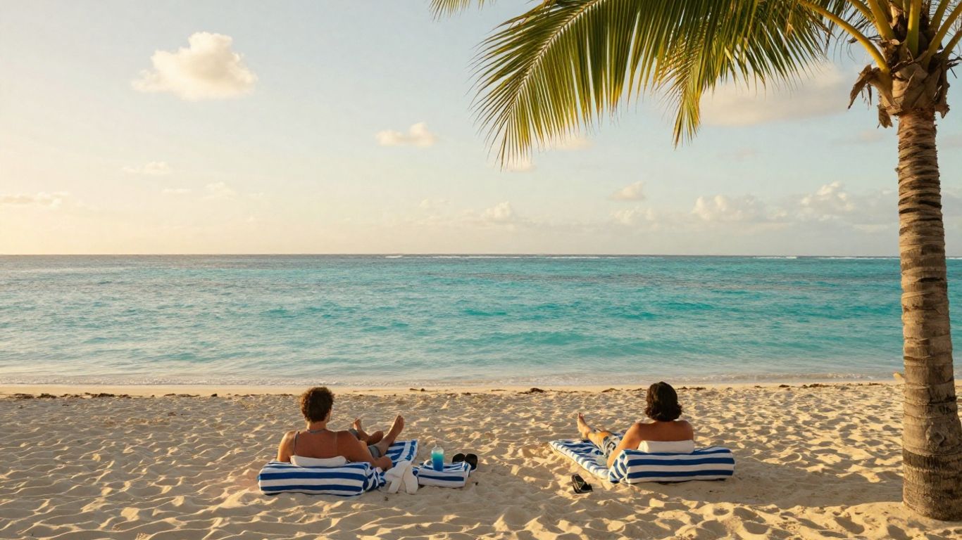 Couple relaxing beside a Bahamian beach resort