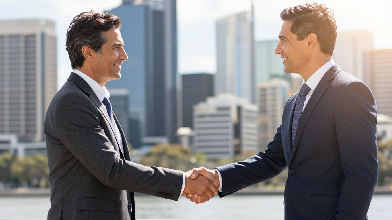 Handshake between property specialist and client in Australia.