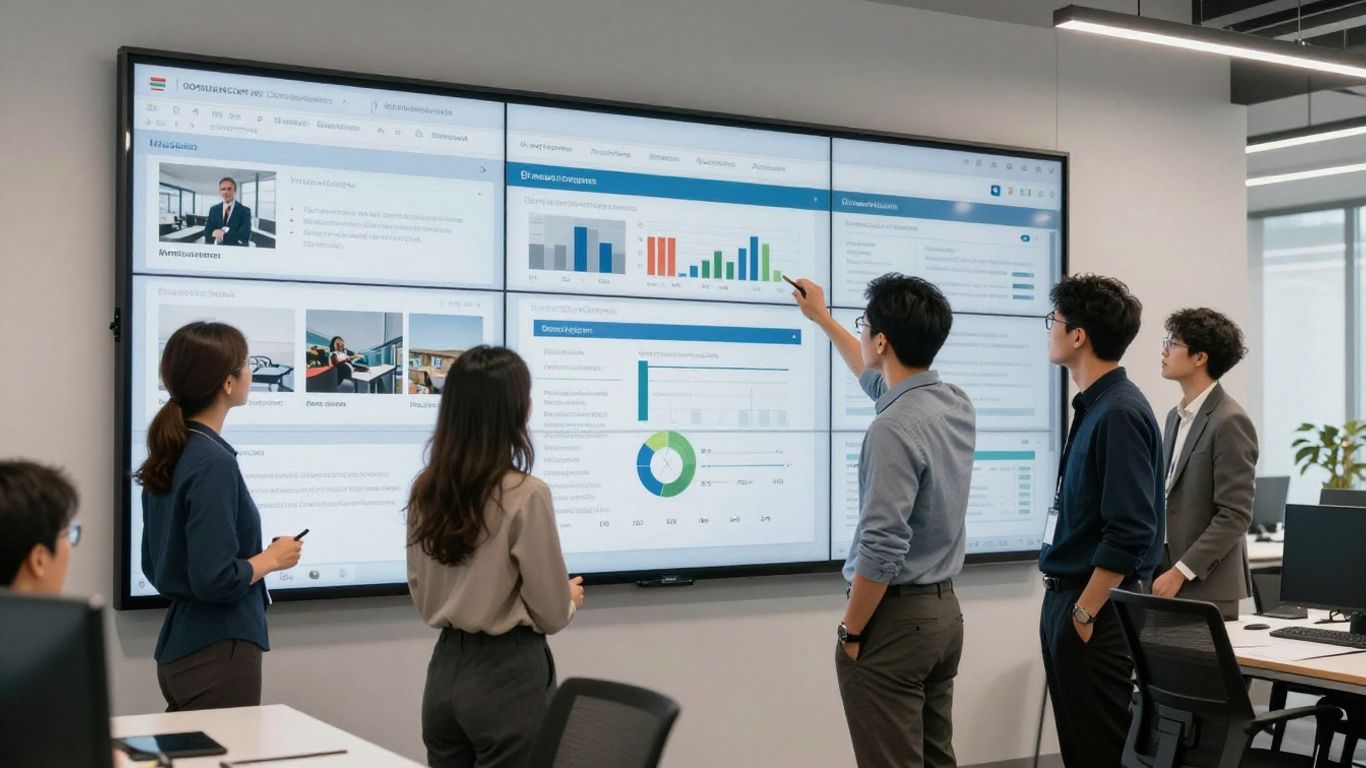 Team reviewing project dashboard