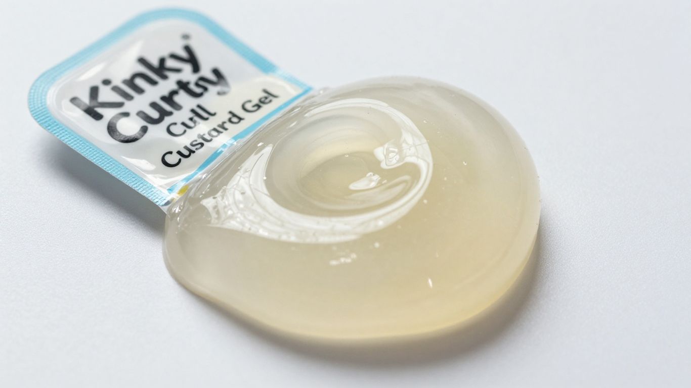 Kinky Curly Curl Custard Gel product packaging and texture.