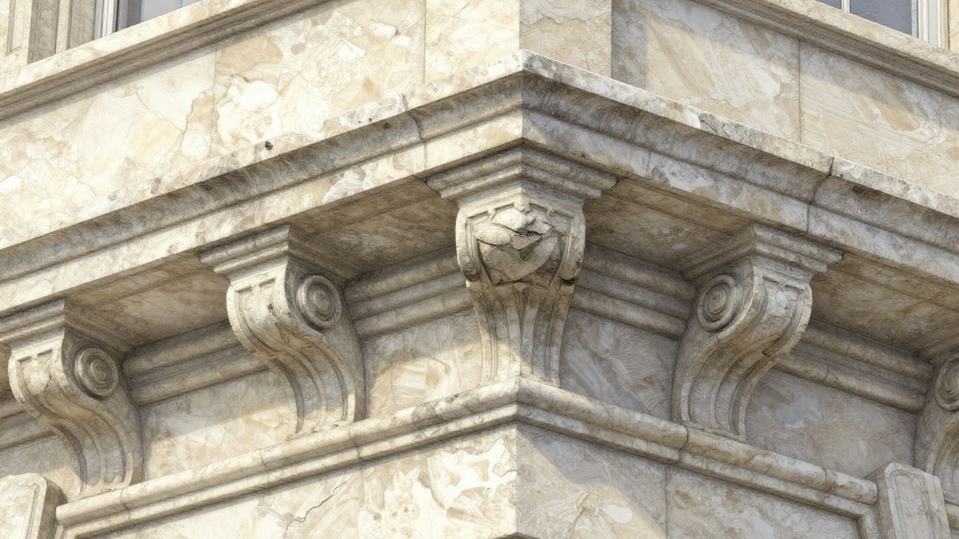 Esbozo de elegante moldura de piedra caliza en el exterior de una casa