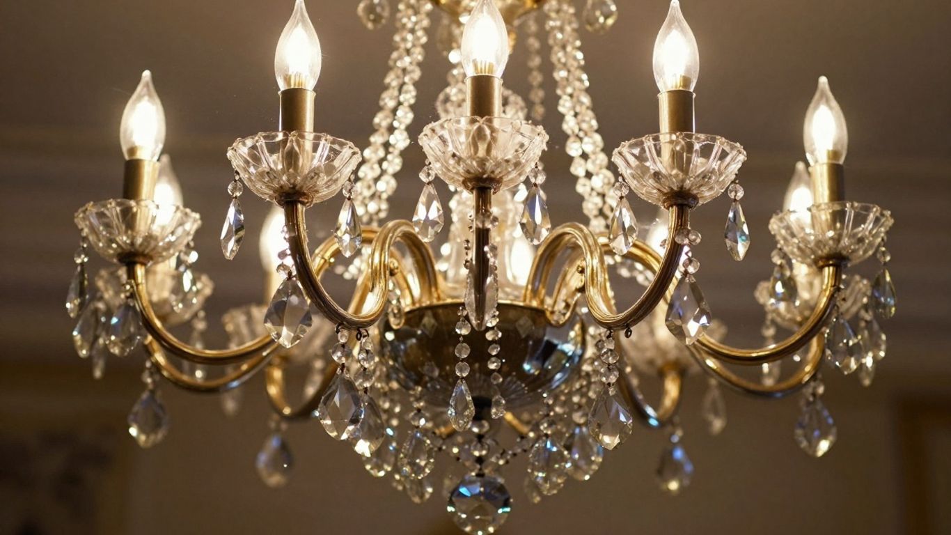 Vintage crystal chandelier with sparkling faceted crystals.