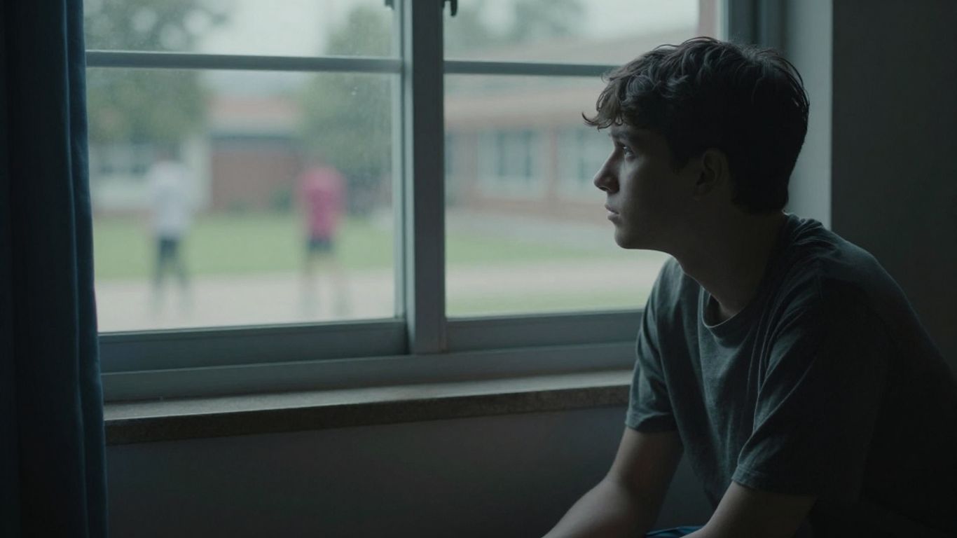 A teen boy sitting alone near a window
