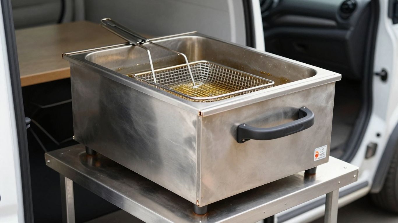 Countertop LPG fryer in a catering van.