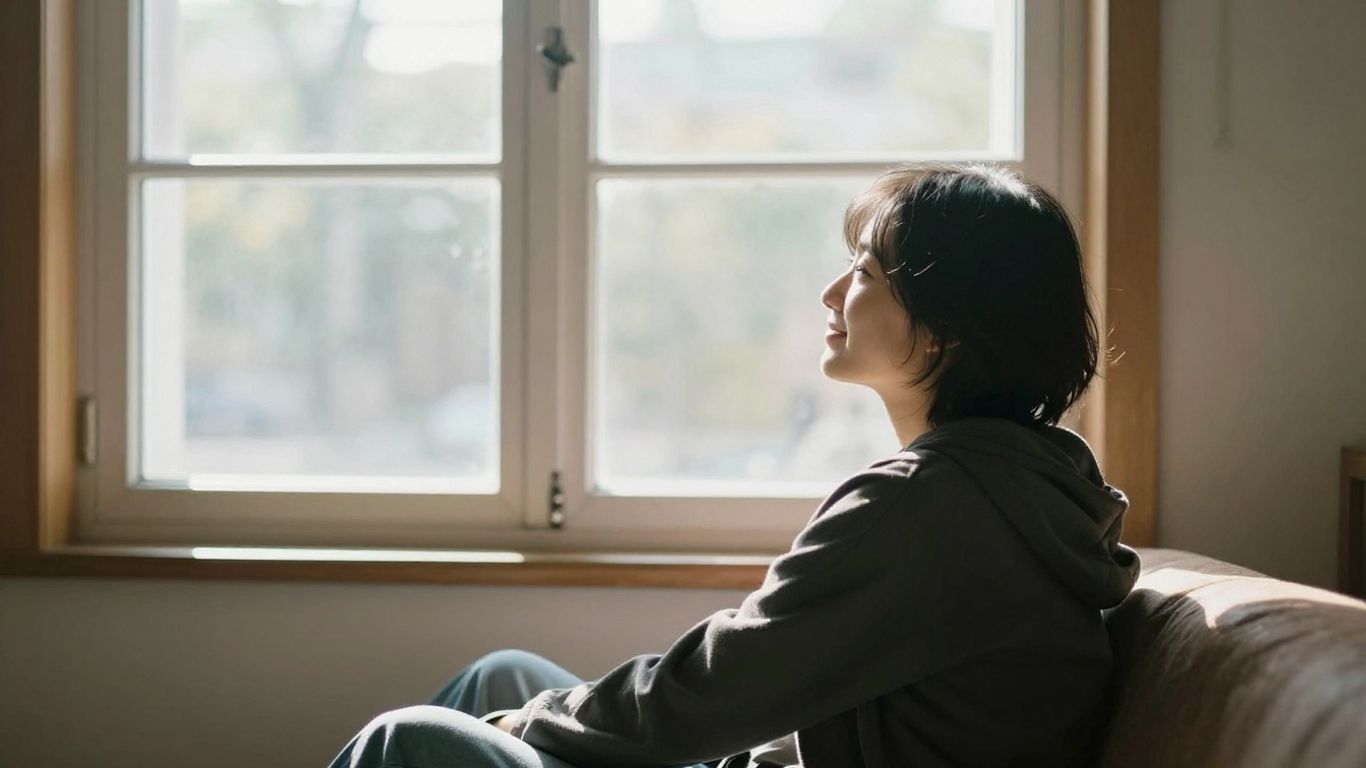 Sonnendurchfluteter Raum mit einer Person am Fenster