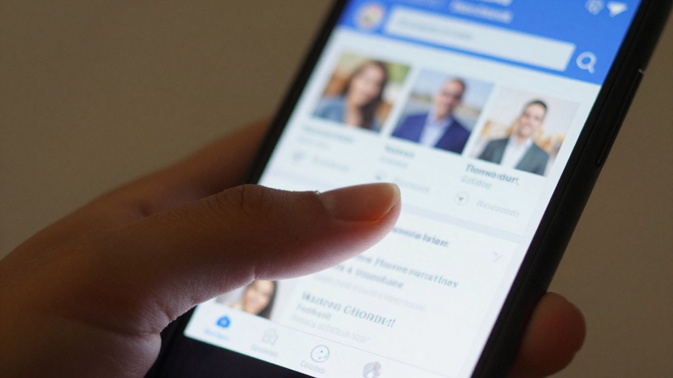 Person blocking Facebook ads on a smartphone screen.