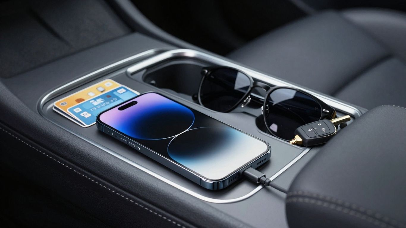 Tesla console tray with daily essentials
