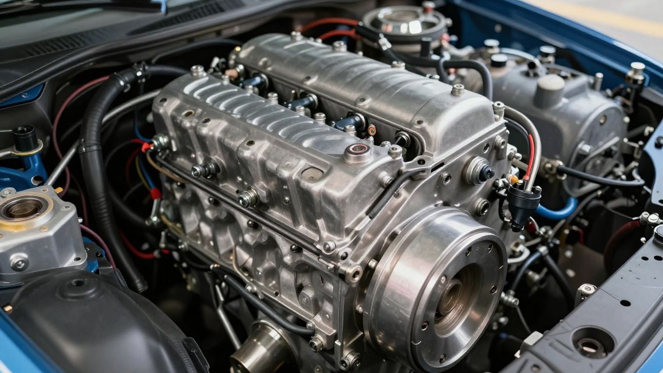 Low mileage car engine, clean and detailed.