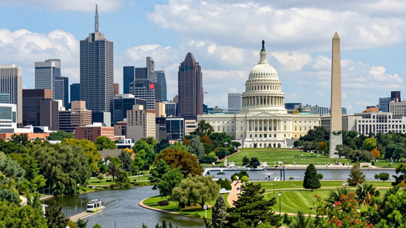 Melbourne and Washington DC skylines side-by-side.