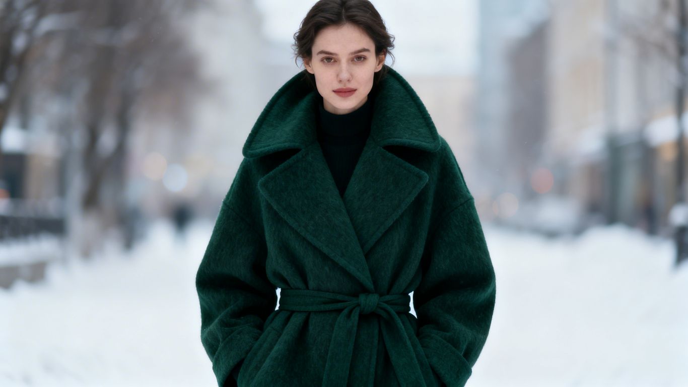 Woman in a stylish green winter coat.