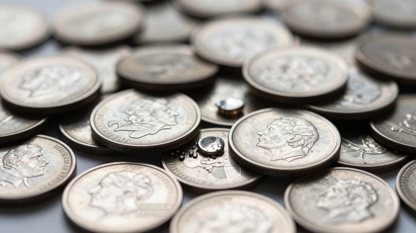 Grains et pièces d'argent brillant