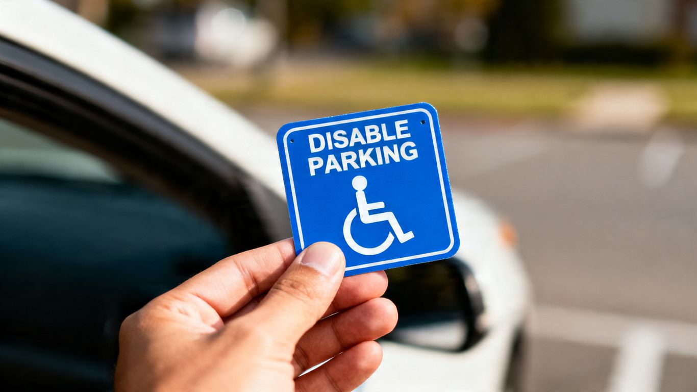 Disabled parking permit held in hand.