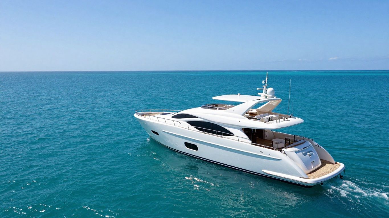 Luxurious superyacht sailing on a clear blue ocean.