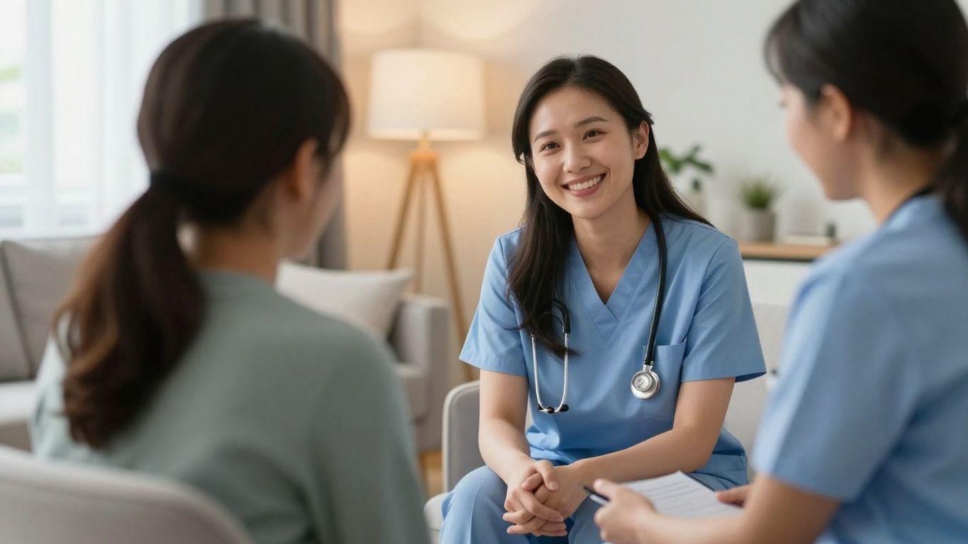 Nurse offering support and empathy to a patient.
