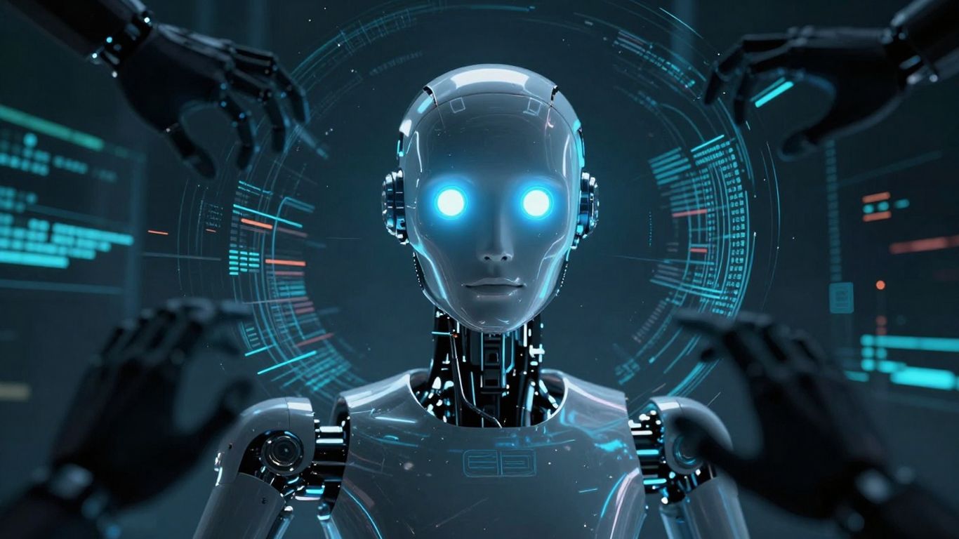 AI face surrounded by manipulated digital data streams