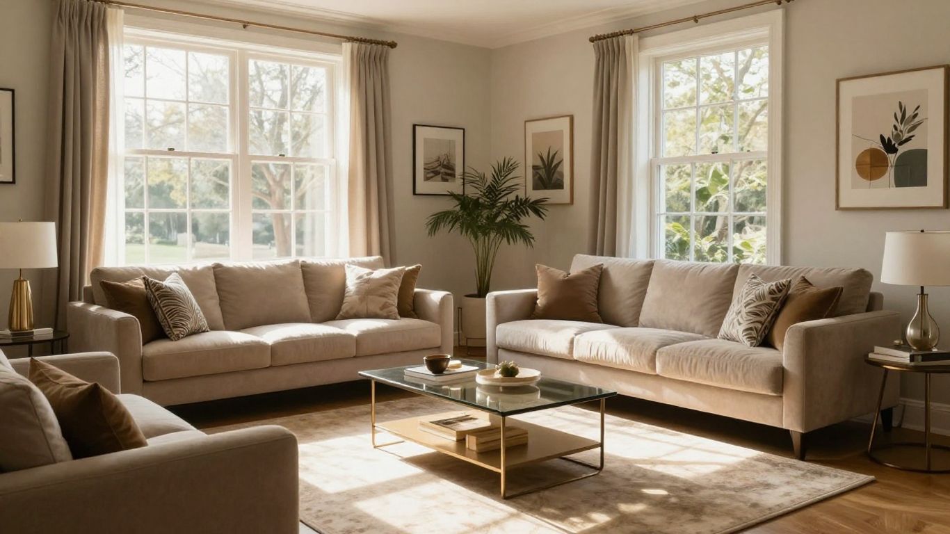 Modern living room renovation with natural light and elegant decor.