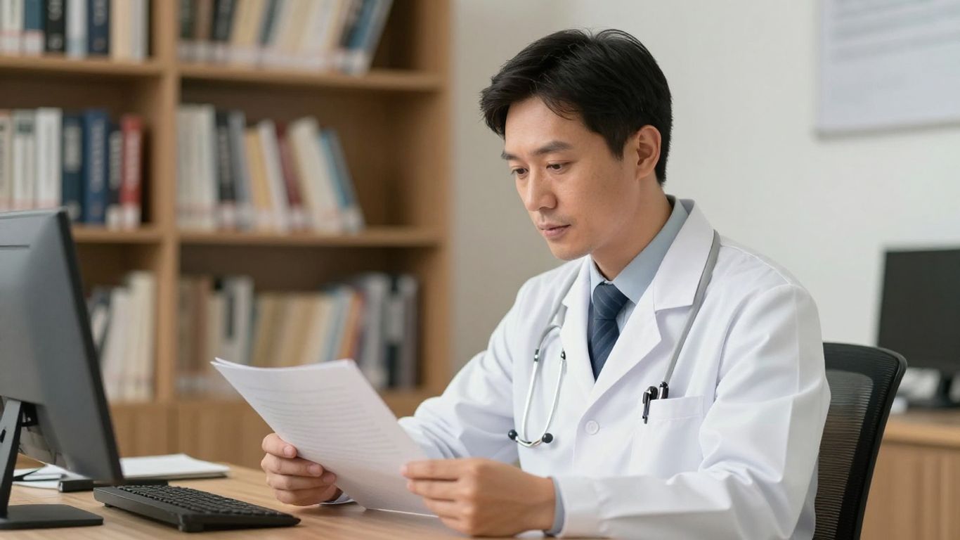 Médico observando prontuário