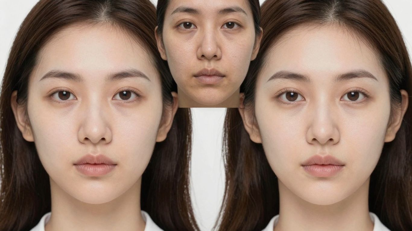 Woman with visibly tighter and smoother facial skin.