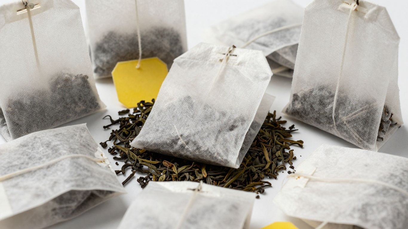 Various tea bags, some natural, some potentially plastic.