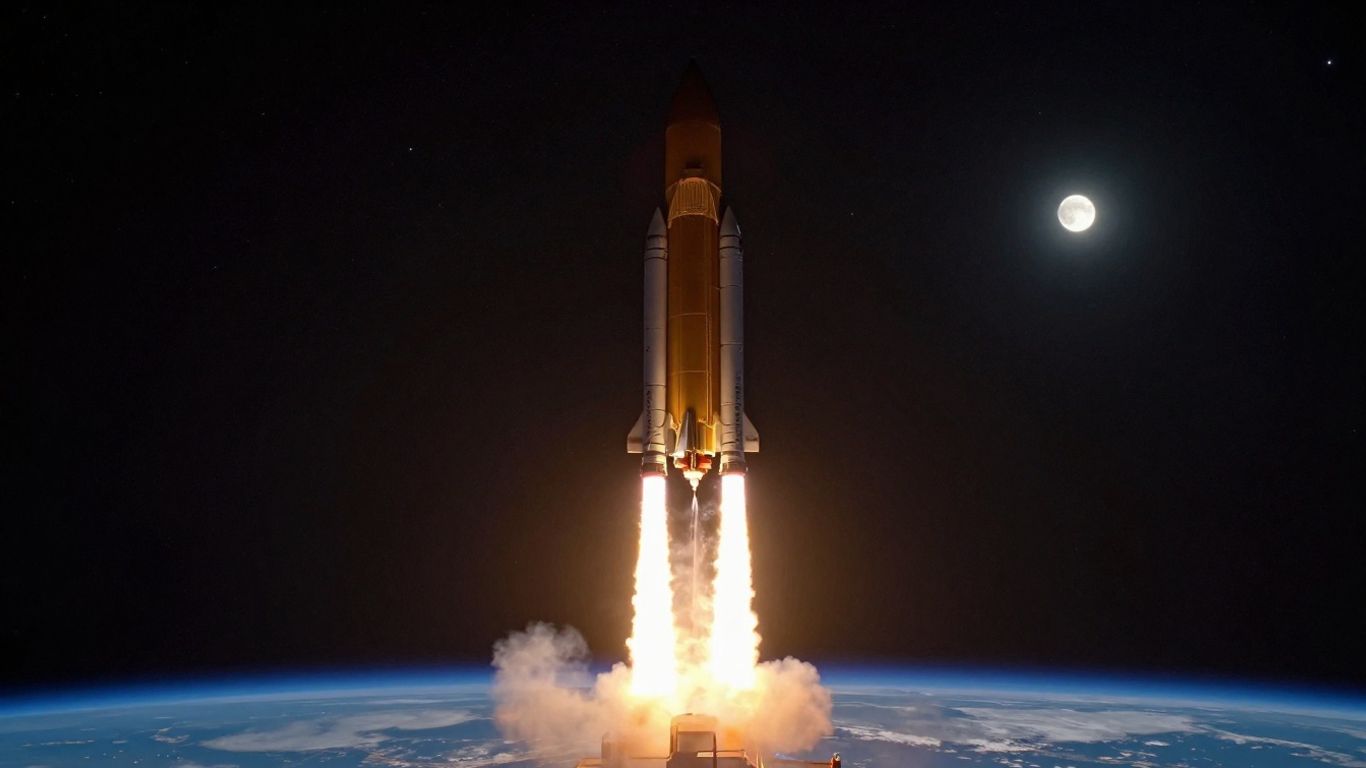 SpaceX rocket launching into the night sky.