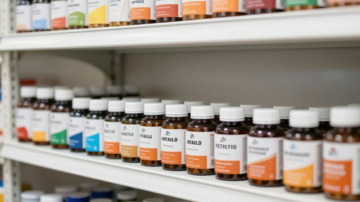 Organized supplement shelves in supplier warehouse