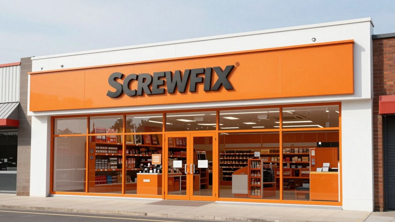 Screwfix store exterior with orange and white branding.