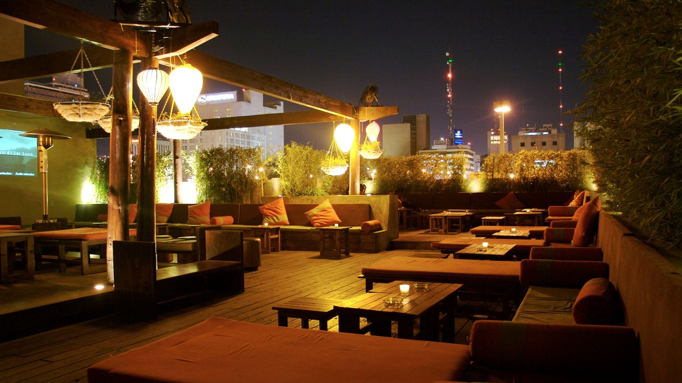 Atmosphere at the rooftop garden after sunset