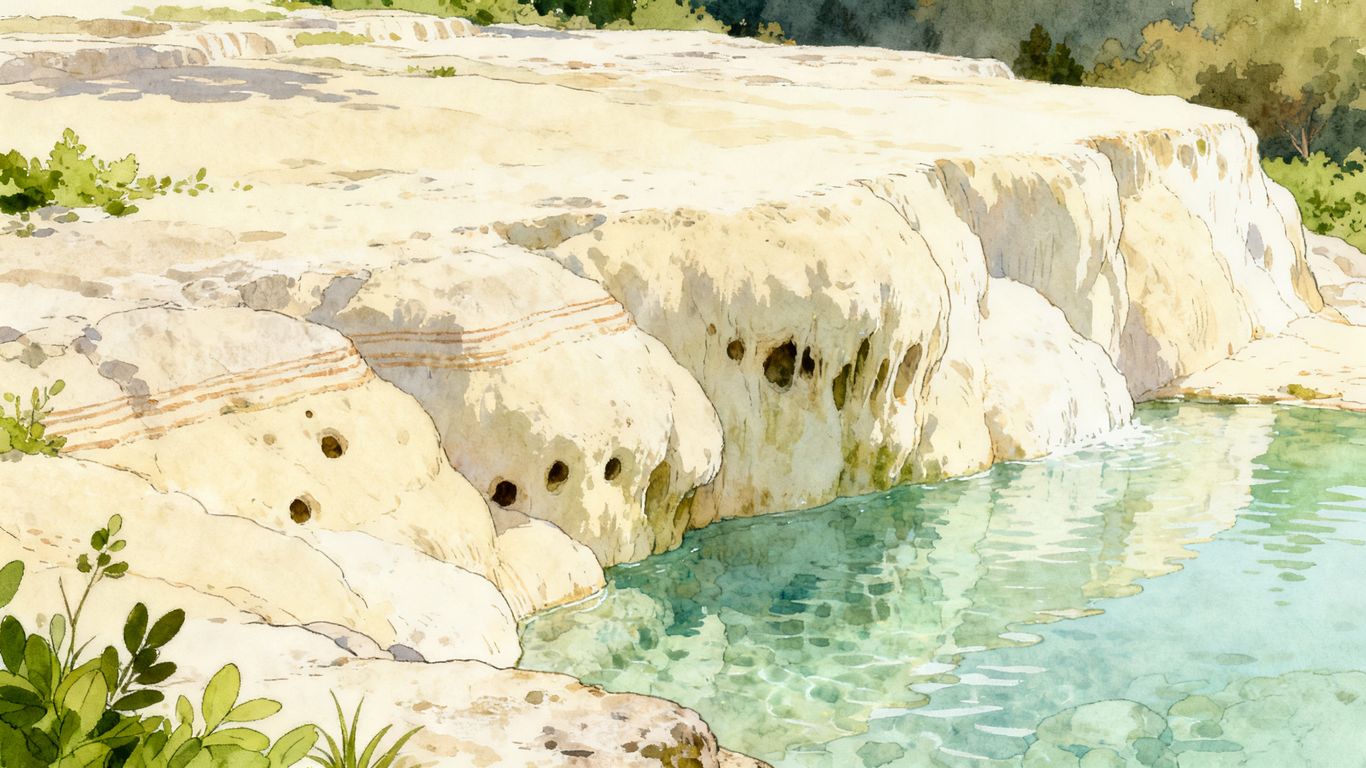 Travertine stone layers in a warm landscape