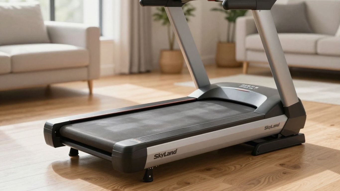 SkyLand Mini Walker Treadmill in a home workout space.