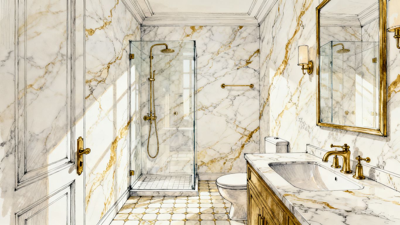 Composición de superficie de baño luminosa de mármol Calacatta Gold