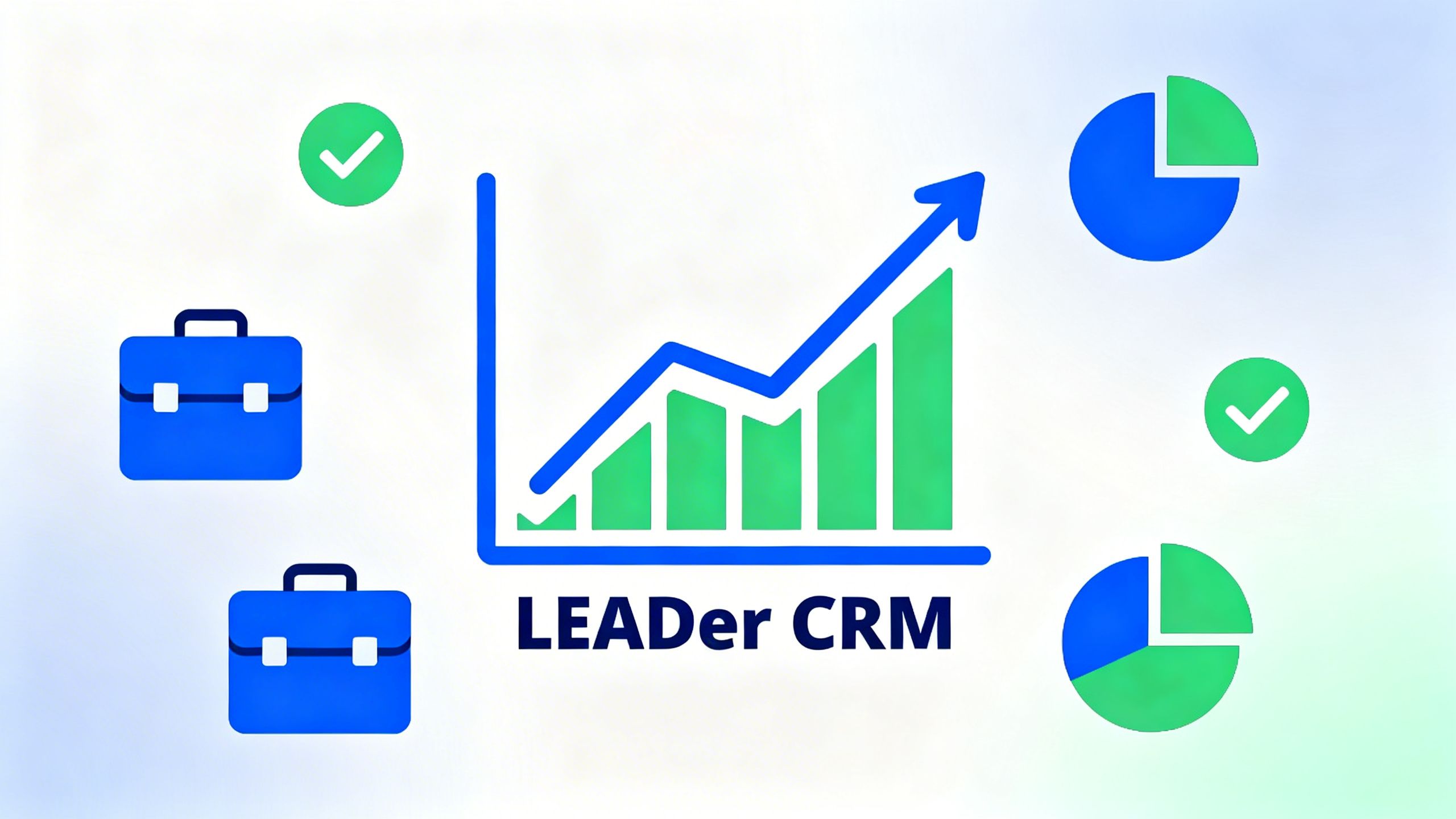 Una ilustración de un gráfico que muestra un crecimiento ascendente con iconos relacionados con negocios que lo rodean, simbolizando el éxito con LEADer CRM.