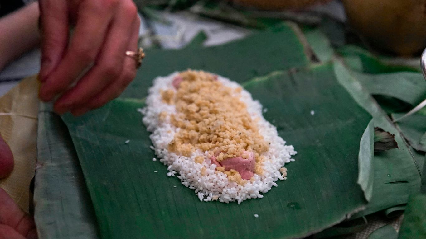 Traditional steamed rice dumplings wrapped neatly