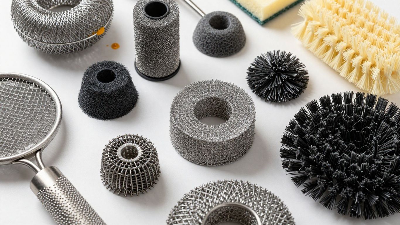 Various kitchen scourers for different cleaning tasks.