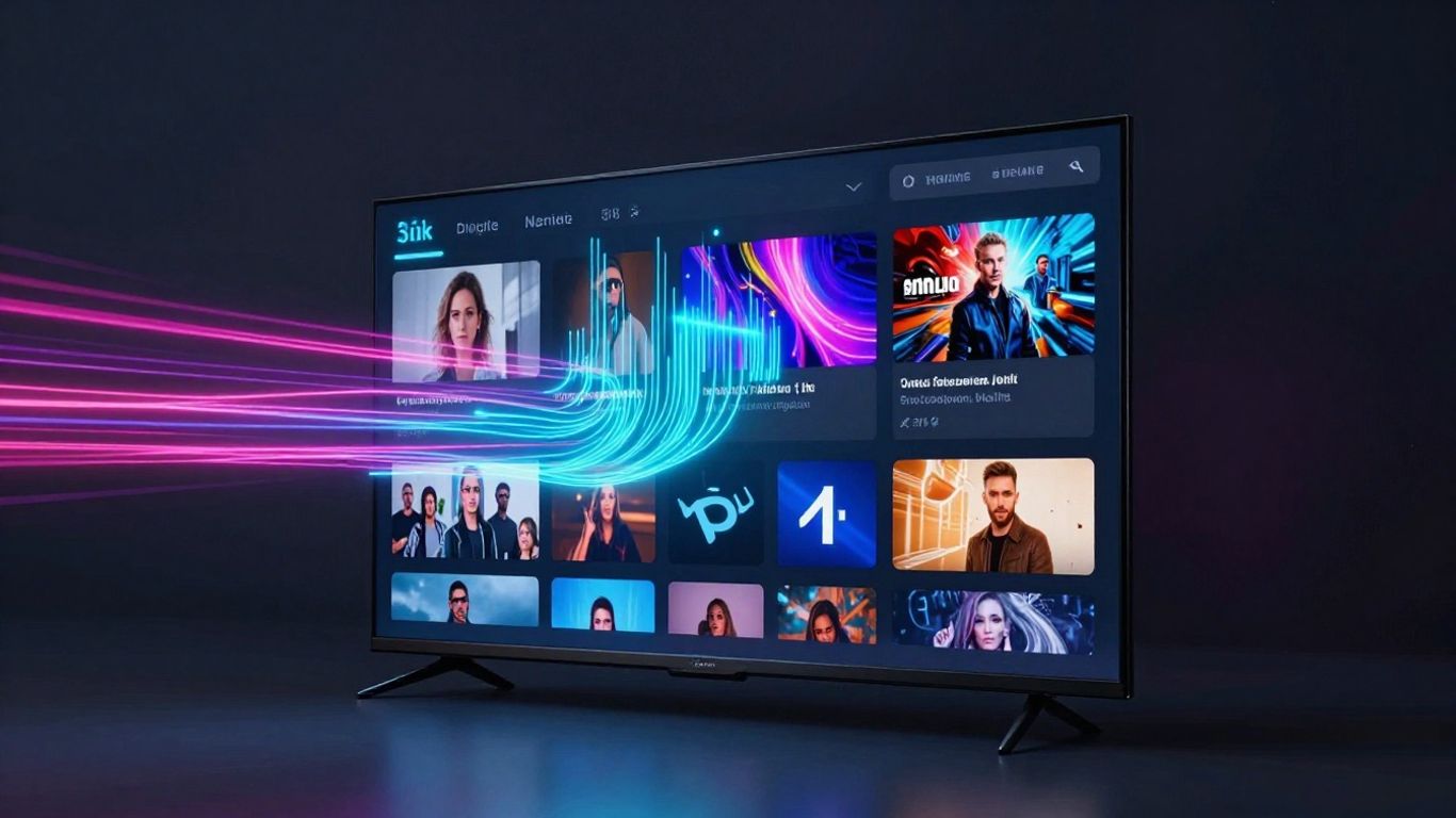 شاشة تلفزيون تعرض قنوات IPTV مع تدفق بيانات