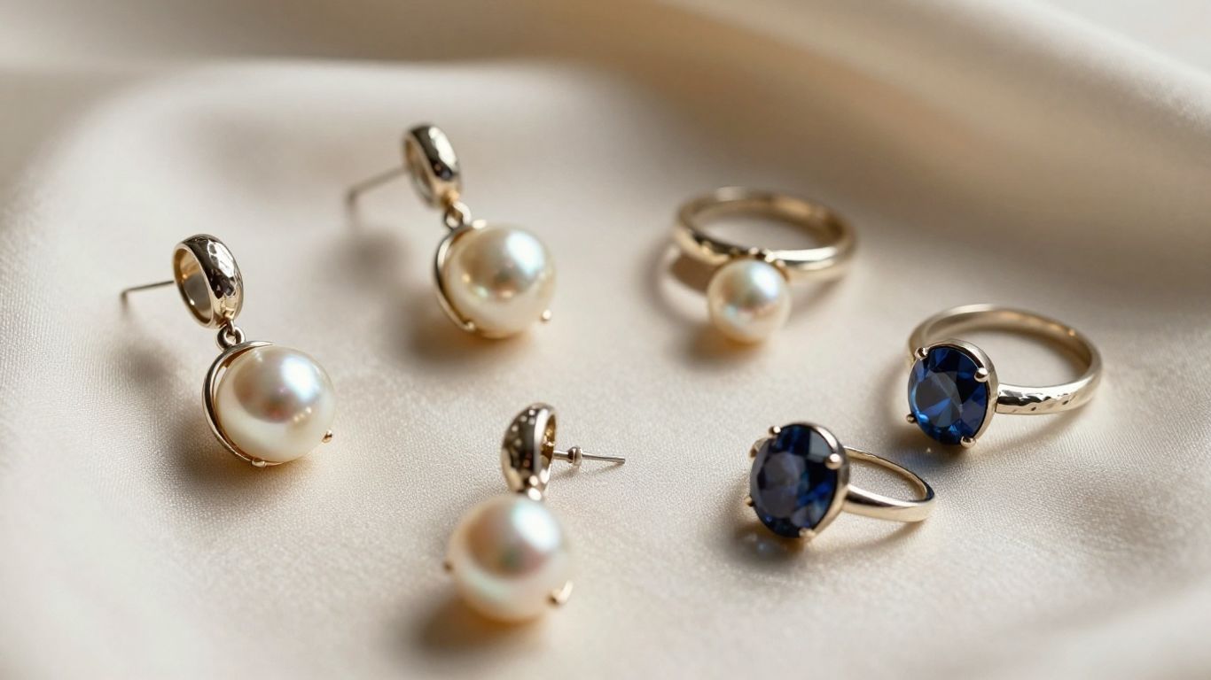 Close-up of mixed-metal bridal jewellery and pearls