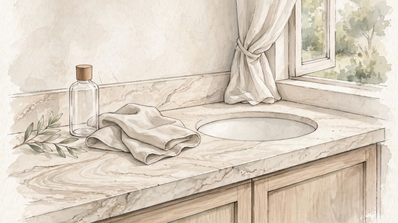 Stone surface with sealer and gentle cleaning cloth