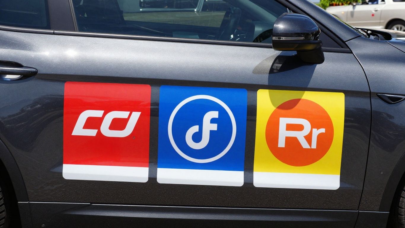 Business car stickers on a vehicle.