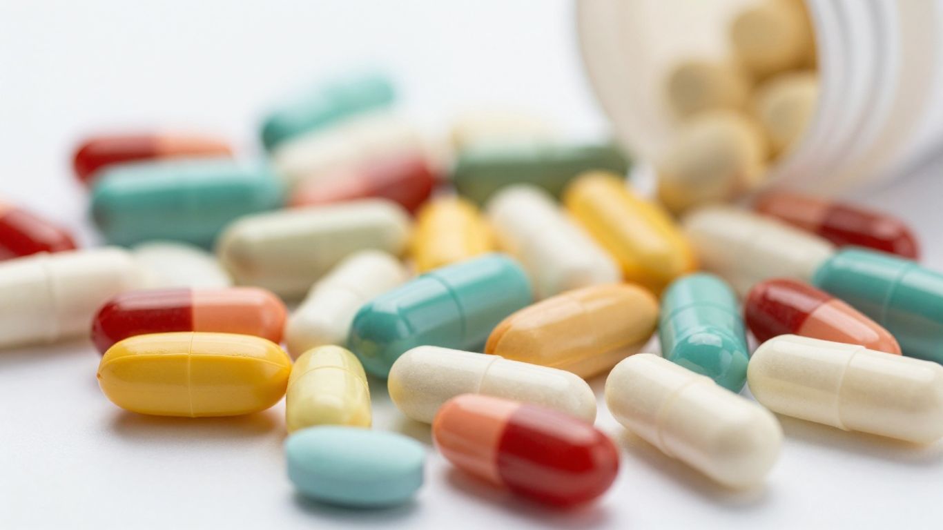 Vitamins and antioxidants in supplement capsules.