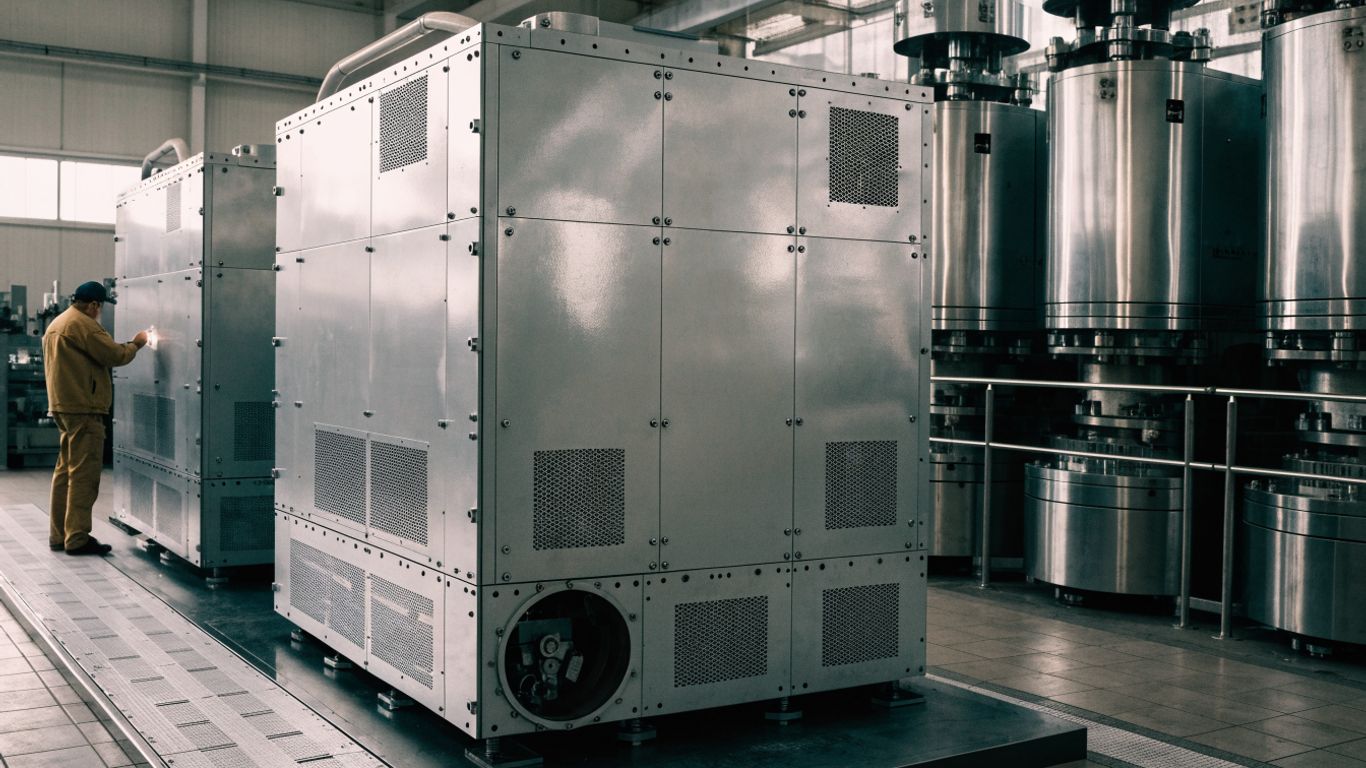 Industrial gearbox beside a clean inspection area