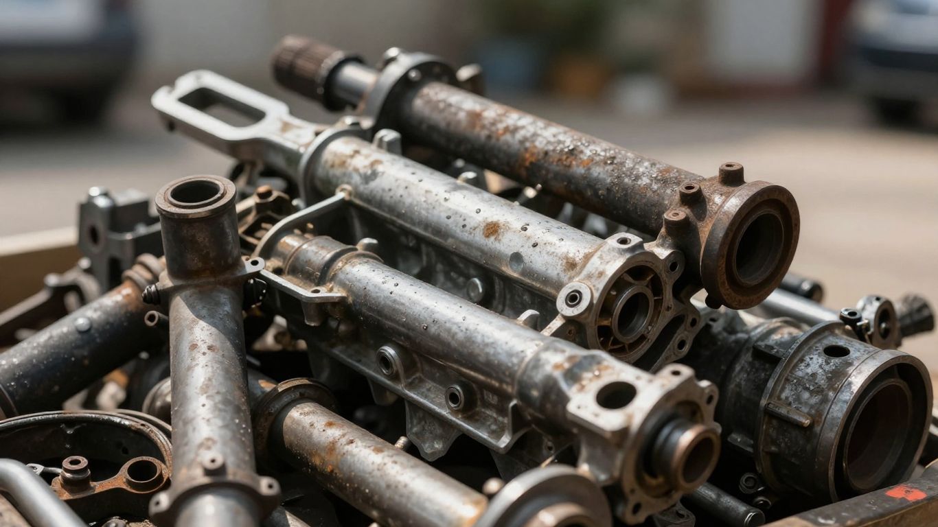 Pile of used car gearboxes for cash.