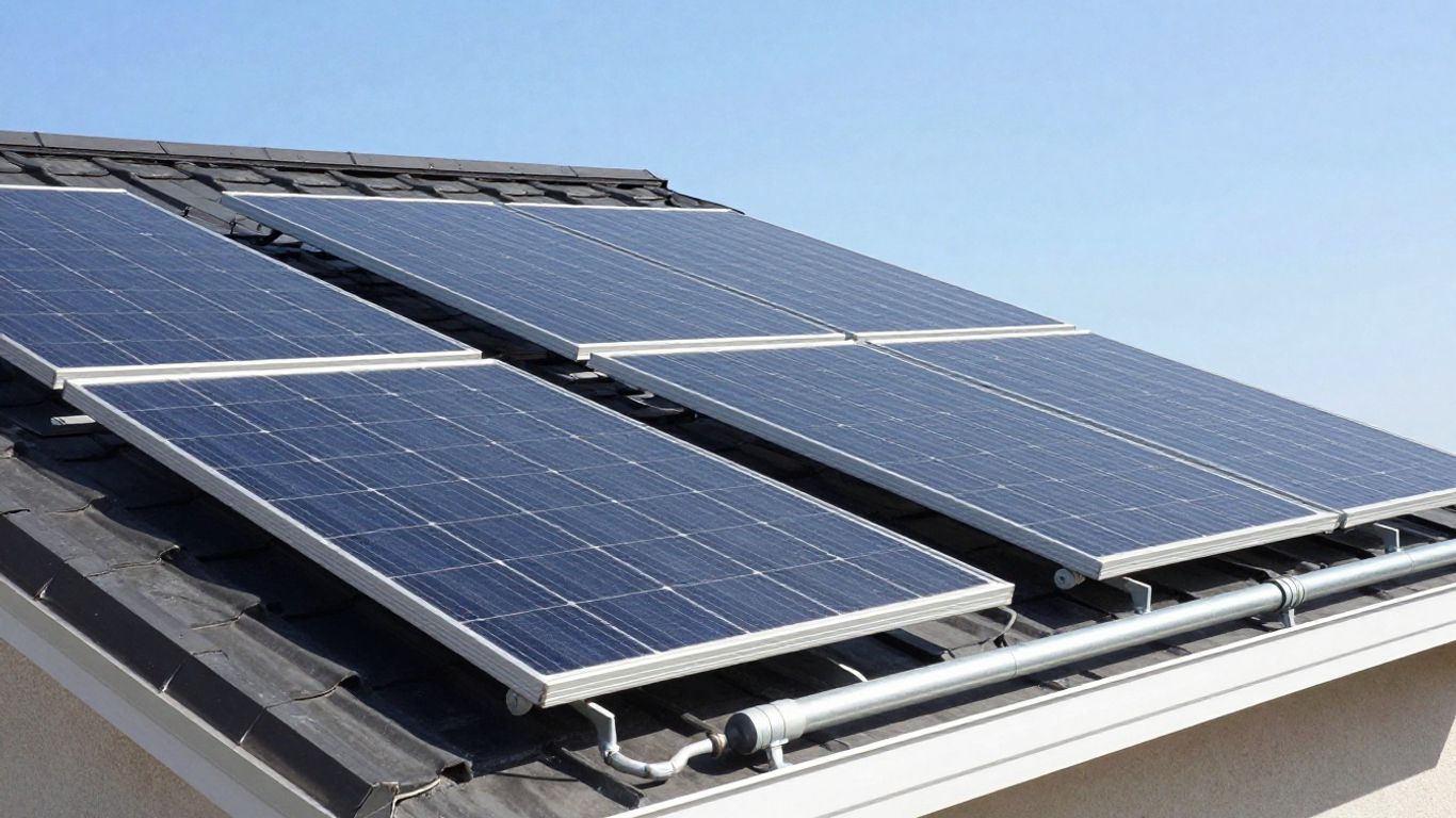 Тепловые солнечные панели на крыше под голубым небом