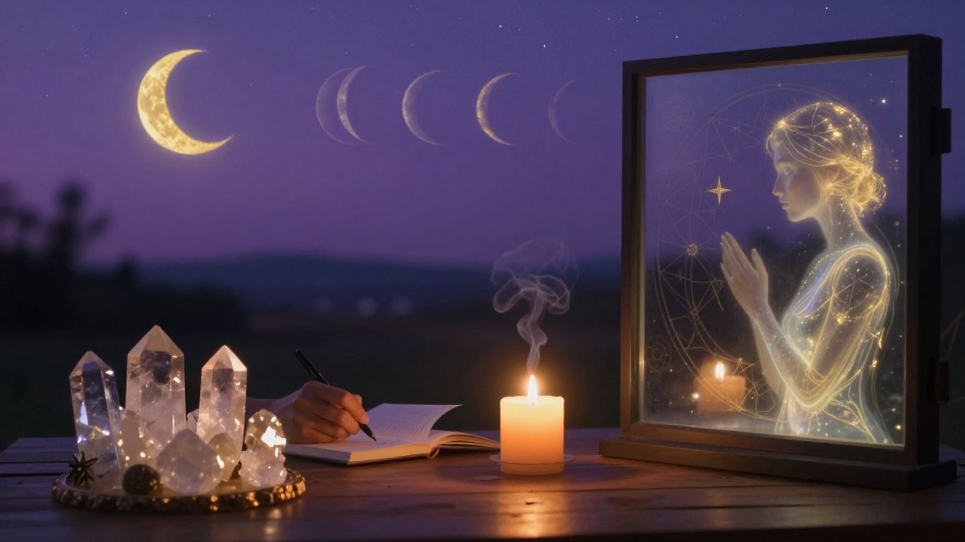 Personne tenant un journal sous une lune violette