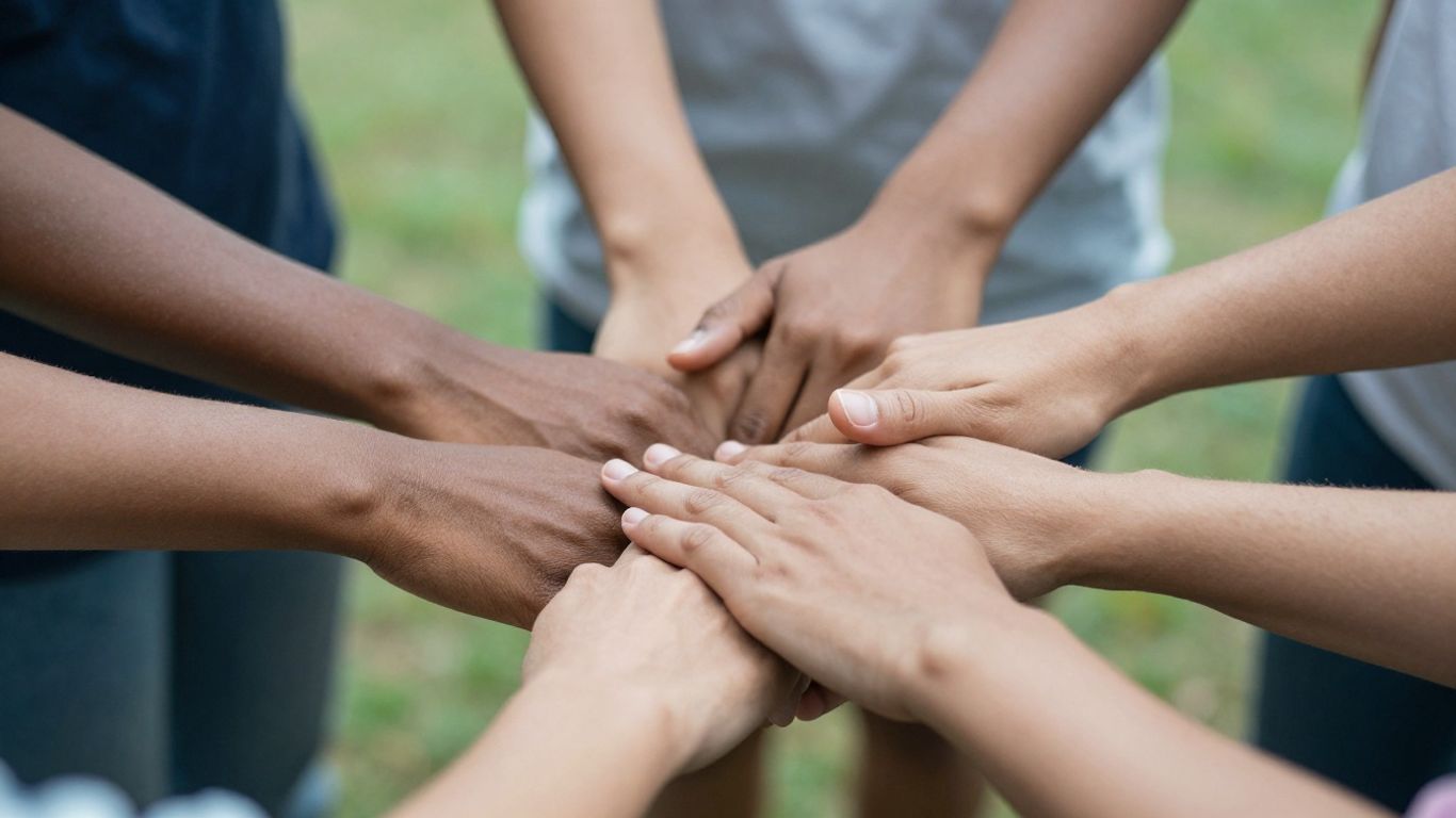 Hands connecting in a supportive circle, symbolizing trust.