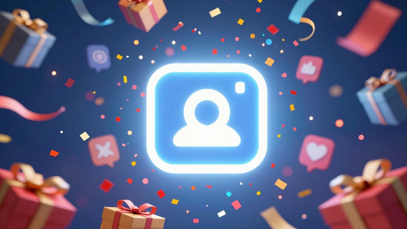 Social media giveaway with confetti and prizes.