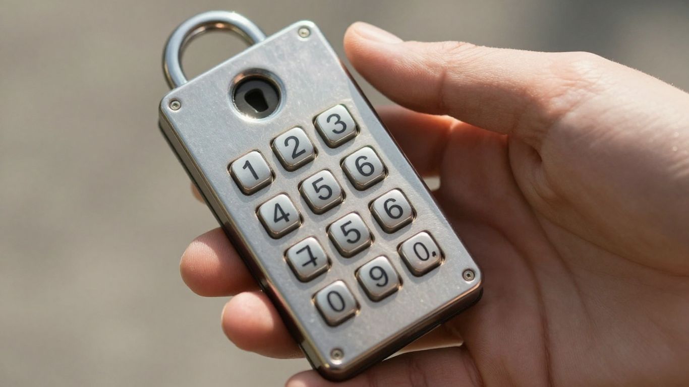 Hand holding new door lock keypad